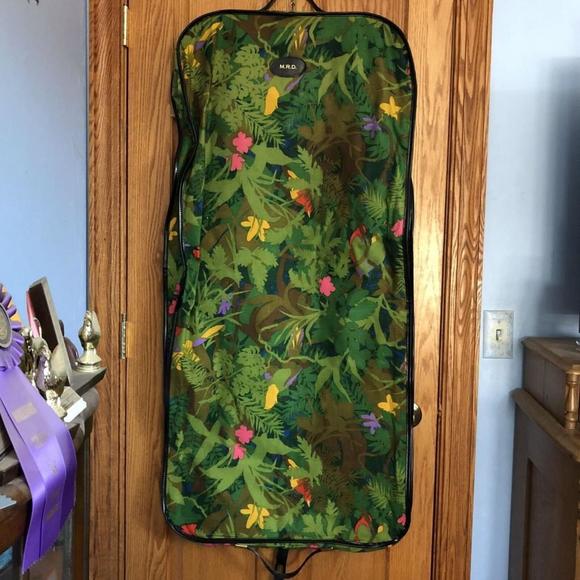 VTG Hanging Garment Luggage Bag 1970s Bright Green Floral MOD Saks Fifth Avenue - Picture 3 of 12